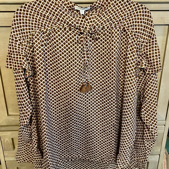 Easel Los Angeles Tops - Elegant Brown/Cream/Lavender Geometric Blouse